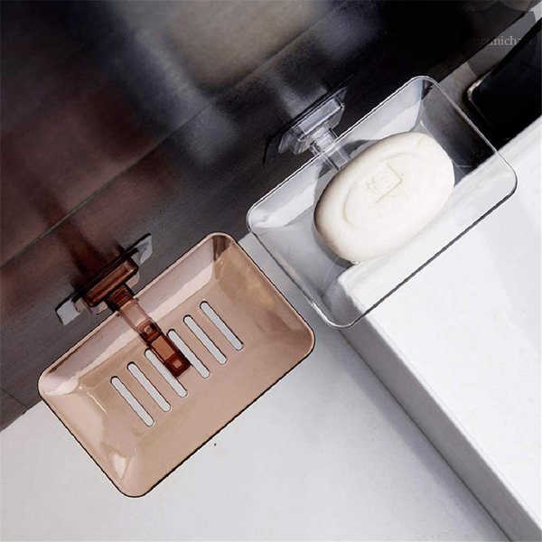 Rebrilliant Transparent PP Soap Dish Drainer Tray Suction Cup Soap Dish Holder Wall Mounted